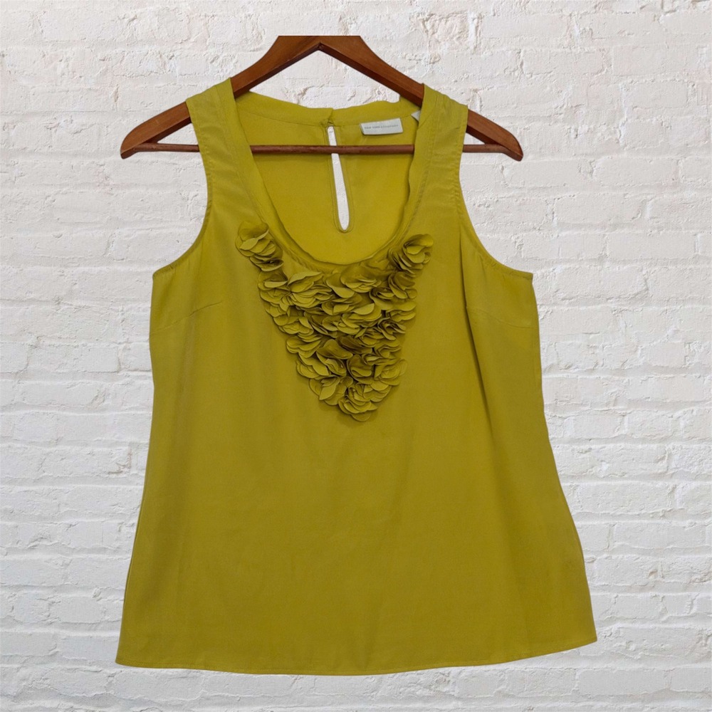New‎ York & Company Chartreuse Yellow Ruffle Petal Neck Sleeveless Blouse Small